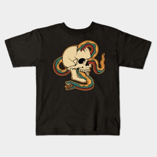 head skull with snake illustration Kids T-Shirt
